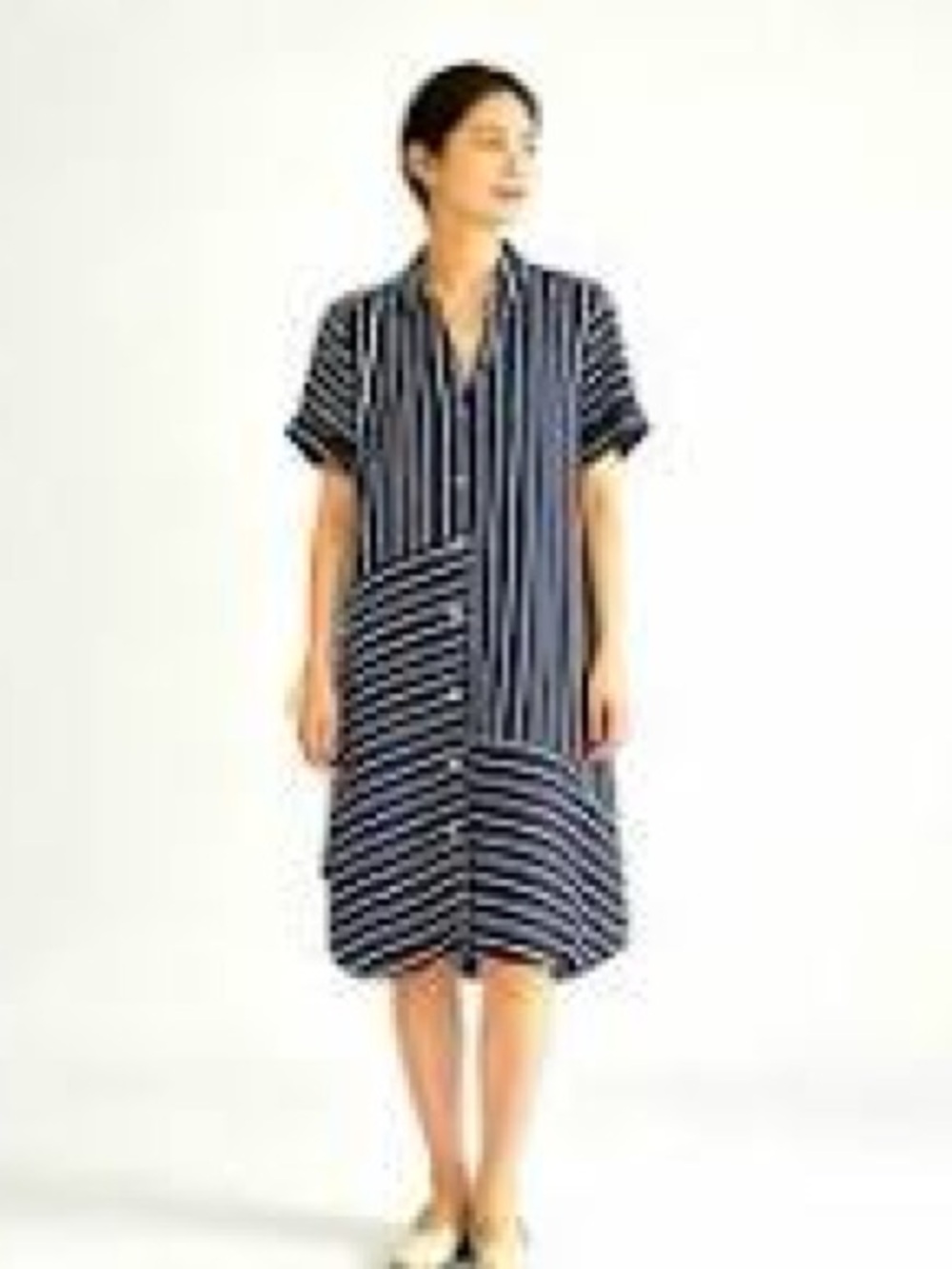 J. Jill Love Linen Navy and White Striped Shirt Dress-Small